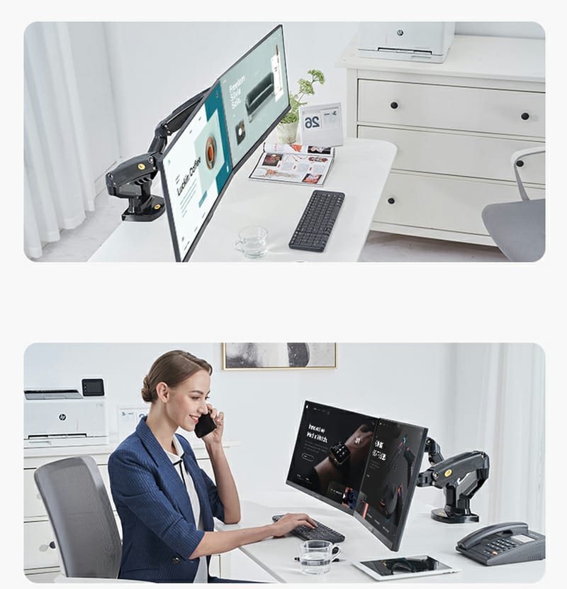 Dual Monitor Desk Mount Stand Gas Spring 360 Degree Full Rotation ; Computer Monitor Arm for Two Screens 17″ – 27″ Inch with 2~9 Kg Load Capacity for Each Display ; F160 Dual Monitor Desk Mount Stand Gas Spring 360 Degree Full Rotation ; Computer Monitor Arm for Two Screens 17″ – 27″ Inch with 2~9 Kg Load Capacity for Each Display ; F160